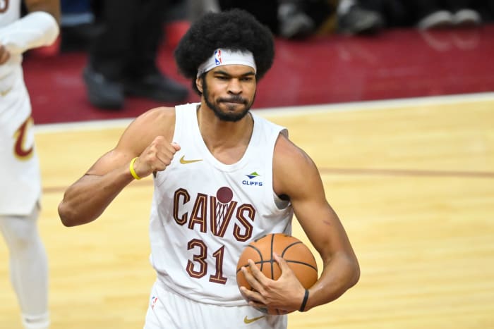 Jan 15, 2024; Cleveland, Ohio, USA; Cleveland Cavaliers center Jarrett Allen (31) reacts in the fourth quarter against the Chicago Bulls at Rocket Mortgage FieldHouse. Mandatory Credit: David Richard-USA TODAY Sports